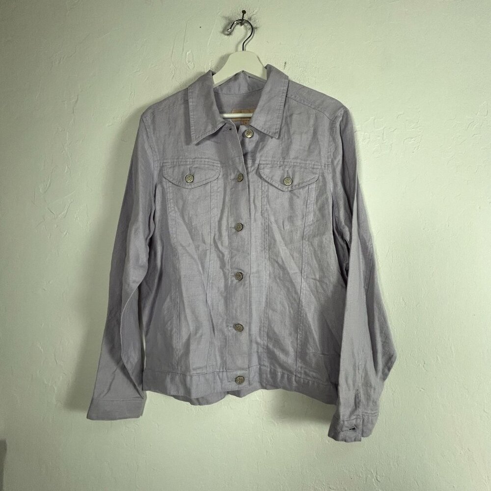 Bleu Jeans Co. Womens Lavender Button Front Linen Jacket Size Large Lightweight